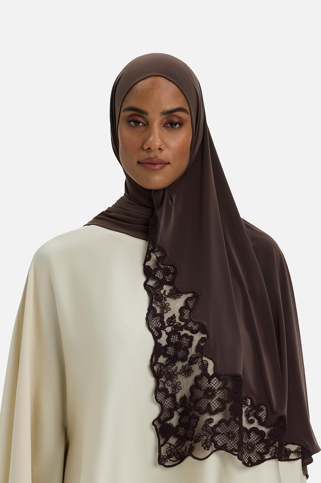 Lace Trim Scarf | Dark Brown