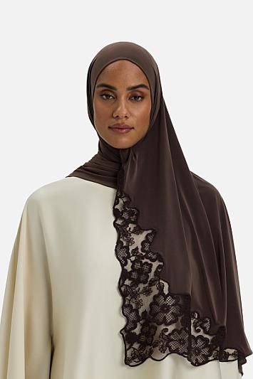 Lace Trim Scarf | Dark Brown